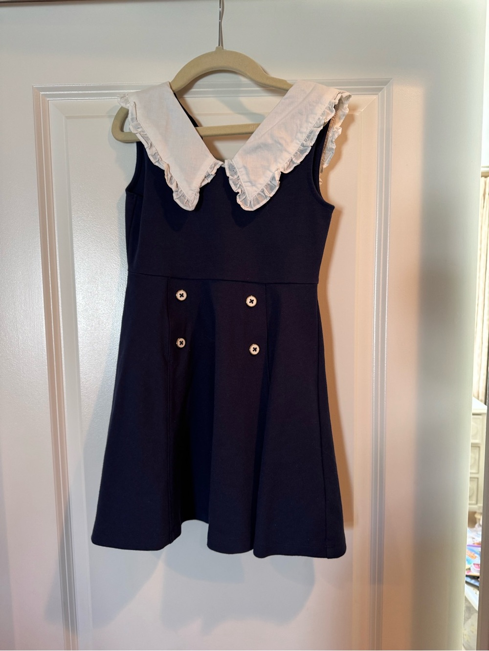 Janie and Jack Navy Dress with White Ruffle Collar